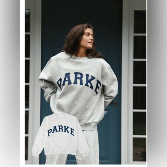 NWT Parke Varsity Crewneck Fleece Sweatshirt Size L/Xl - Picture 1 of 7